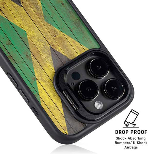 Jamaican Flag Dark Wood iPhone 14 Pro Max Kickstand Case